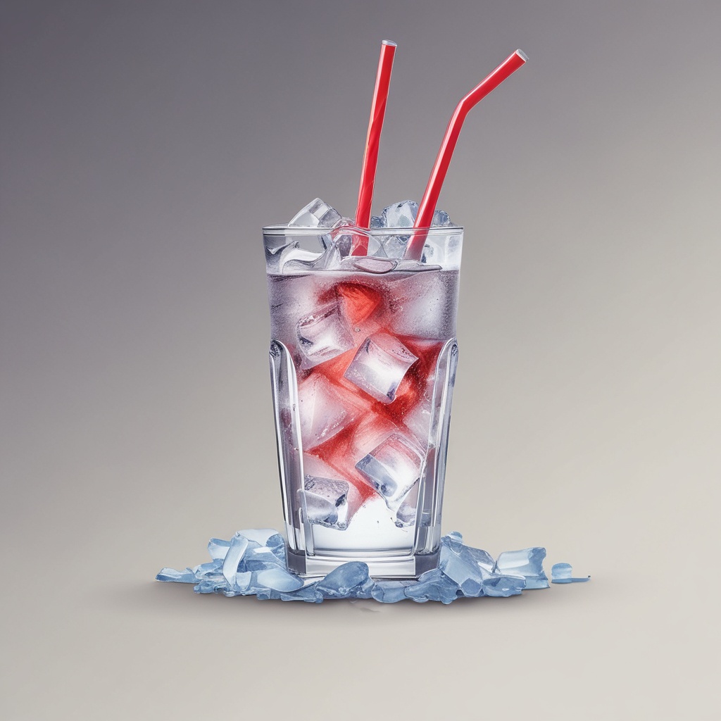 Refreshing soda with ice and straw